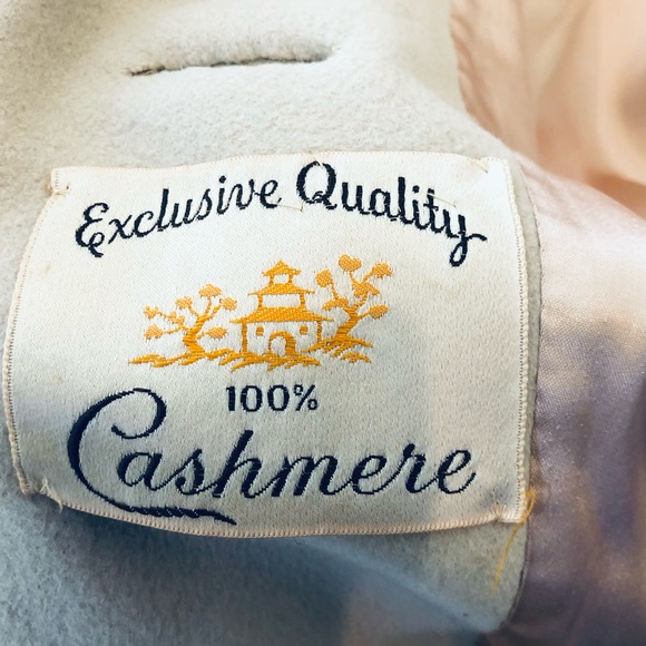 Vintage Cashmere Mink Fur Collar Pockets Coat Jacket Beige Size Large - Picture 11 of 16